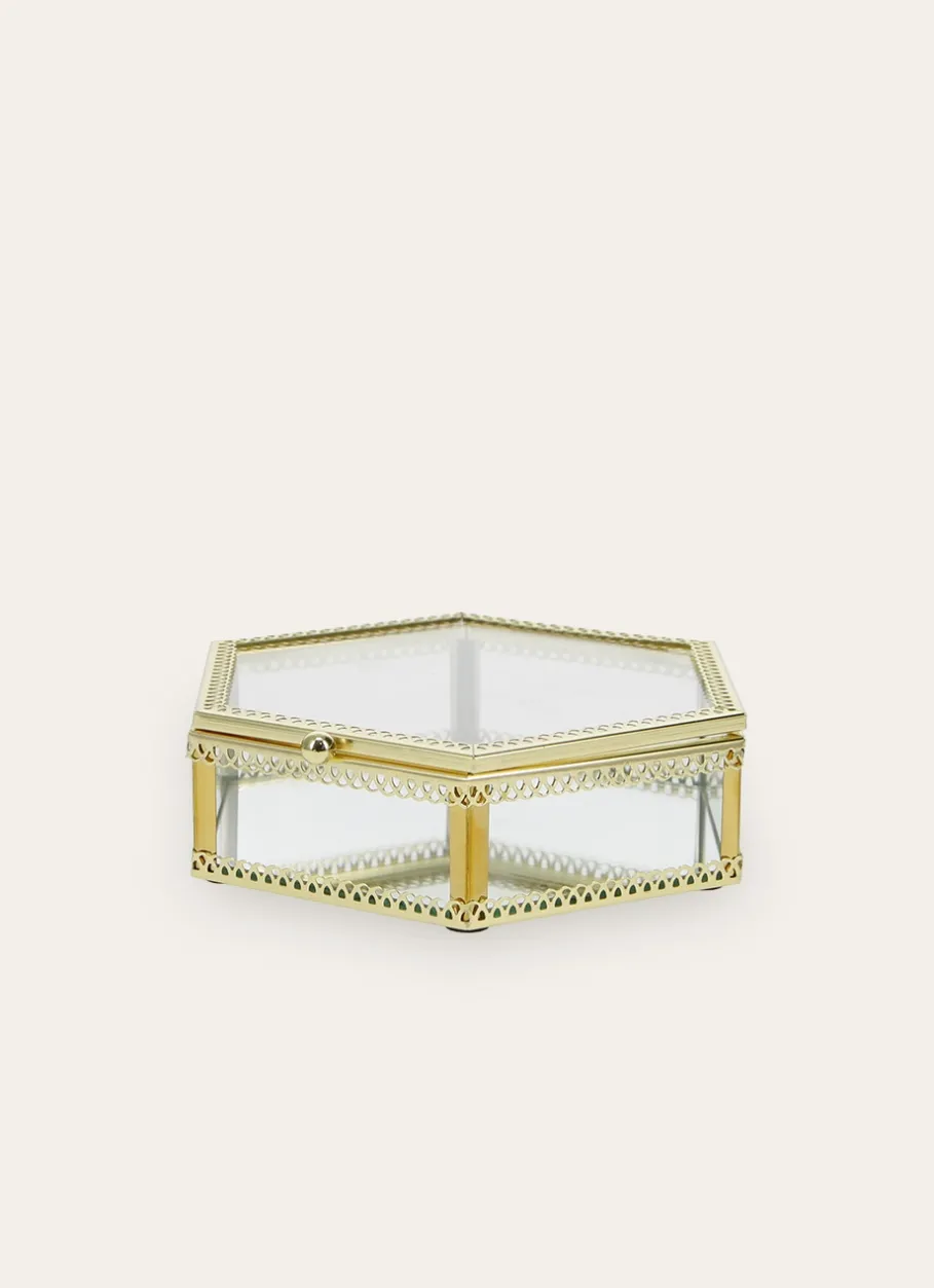 Bouchara Boîte De Rangement^BOÎTE HEXAGONALE EN VERRE AVEC STRUCTURE DORÉE