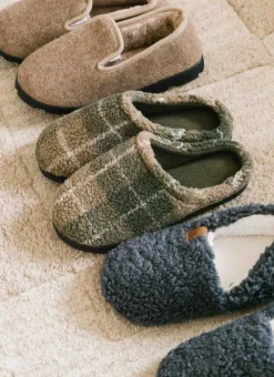 Bouchara Homewear, Accessoire^CHAUSSONS UNIS EN SHERPA AVEC DÉTAIL SIMILI CUIR