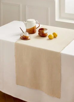 Bouchara Chemin De Table^CHEMIN DE TABLE EN COTON ET LIN UNI À FRANGES