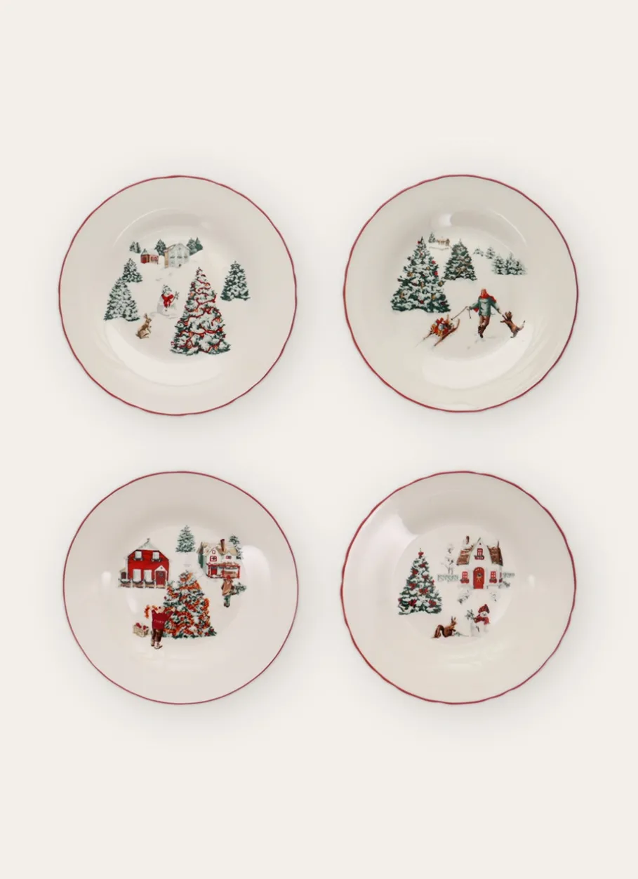 Bouchara Assiette|Table De Noël^COFFRET 4 ASSIETTES À DESSERT EN PORCELAINE WINTER