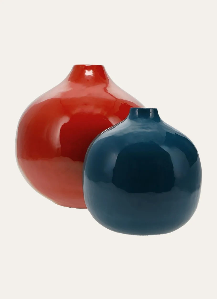 Bouchara Vase, Cache-Pot^GRAND VASE EN MÉTAL COLORÉ FINITION ÉMAILLÉE
