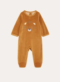 Enfant Bouchara Les Essentiels De Bebe^GRENOUILLÈRE EN VELOURS TÊTE DE TIGRE BRODÉE