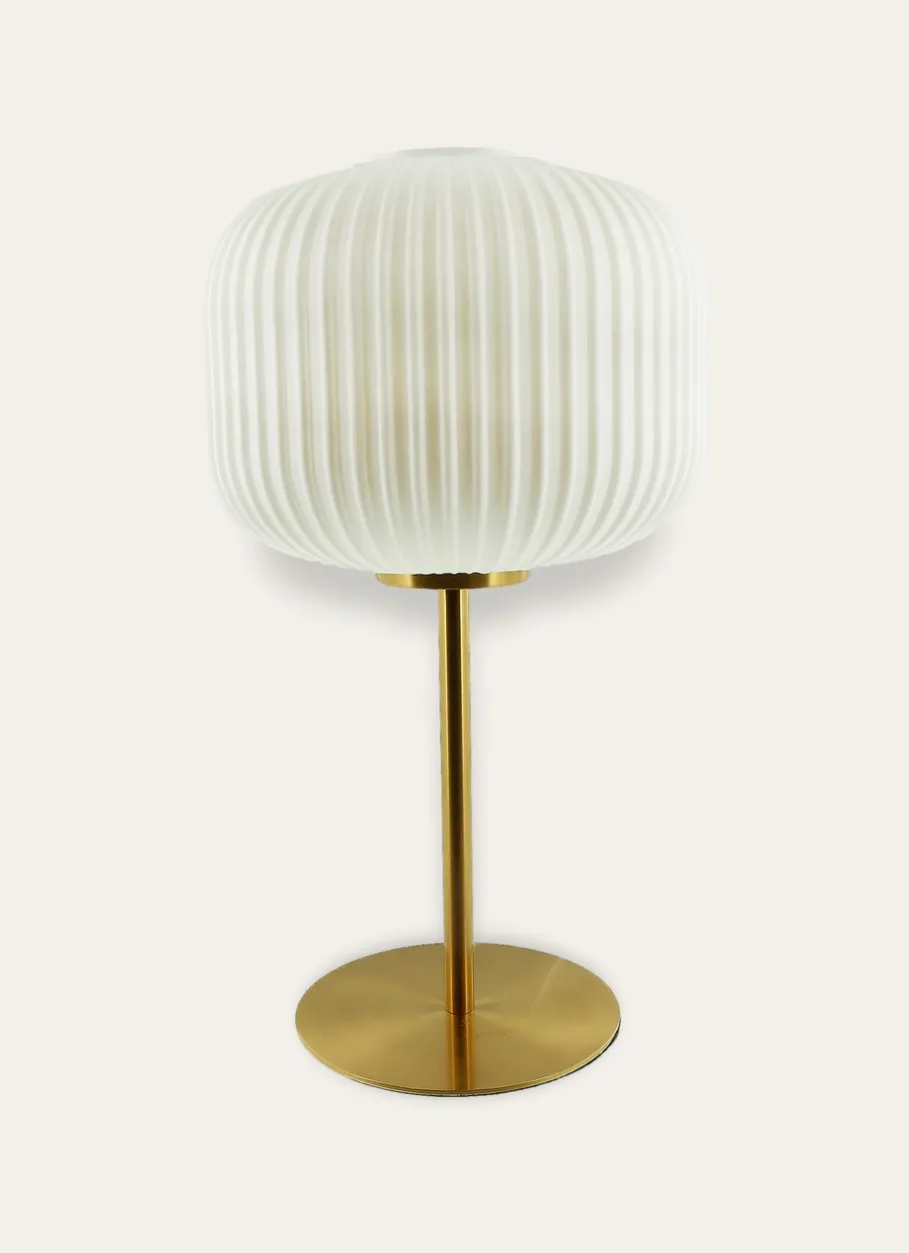 Bouchara Lampe, Lampadaire^LAMPE À POSER EN VERRE STRIÉ ET MÉTAL DORÉ