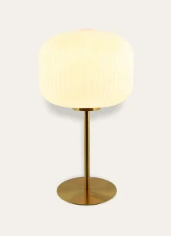 Bouchara Lampe, Lampadaire^LAMPE À POSER EN VERRE STRIÉ ET MÉTAL DORÉ