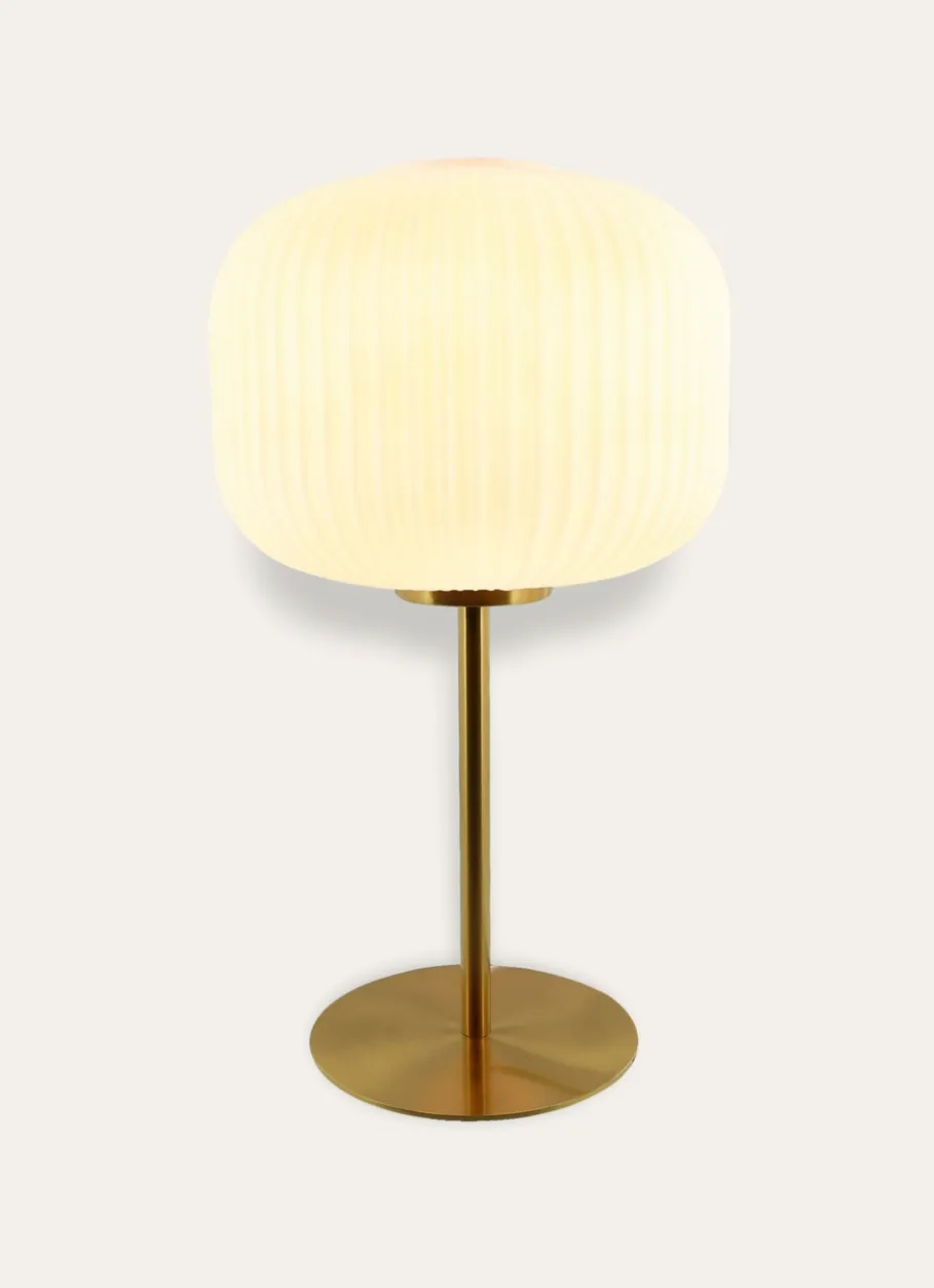 Bouchara Lampe, Lampadaire^LAMPE À POSER EN VERRE STRIÉ ET MÉTAL DORÉ