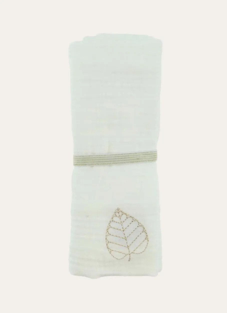 Enfant Bouchara Linge De Lit|Les Essentiels De Bebe^LANGE UNI EN GAZE DE COTON BRODERIE FEUILLE