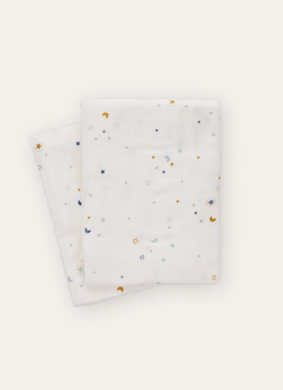 Enfant Bouchara Linge De Lit|Les Essentiels De Bebe^LOT DE 2 LANGES ÉTOILES EN GAZE DE COTON