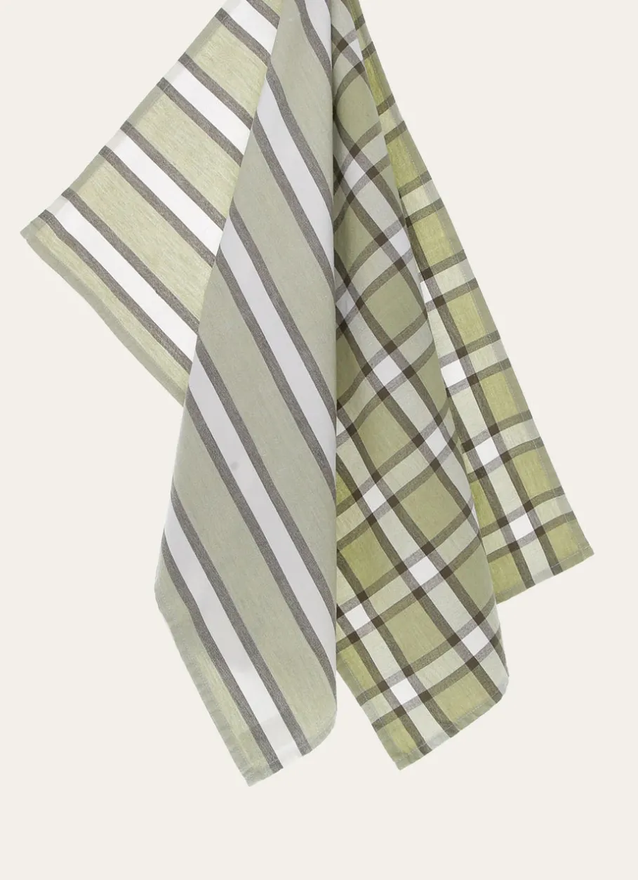 Bouchara Torchon, Essuie-Mains^LOT DE 2 TORCHONS A CARREAUX & RAYURES