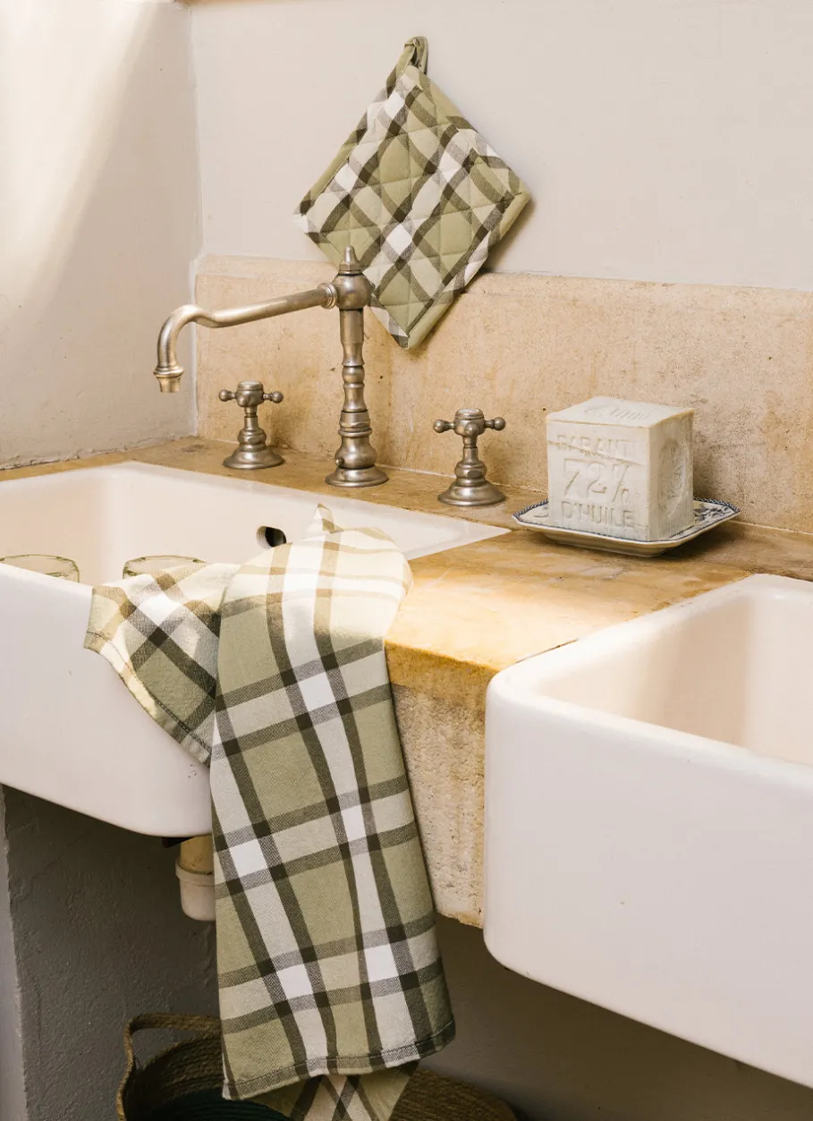 Bouchara Torchon, Essuie-Mains^LOT DE 2 TORCHONS A CARREAUX & RAYURES