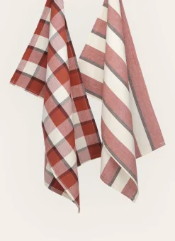 Bouchara Torchon, Essuie-Mains^LOT DE 2 TORCHONS CARREAUX & RAYURES