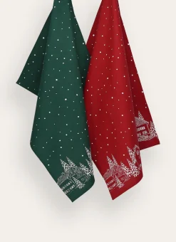 Bouchara Torchon, Essuie-Mains|Table De Noël^LOT DE 2 TORCHONS EN COTON IMPRIMÉ MAISONS