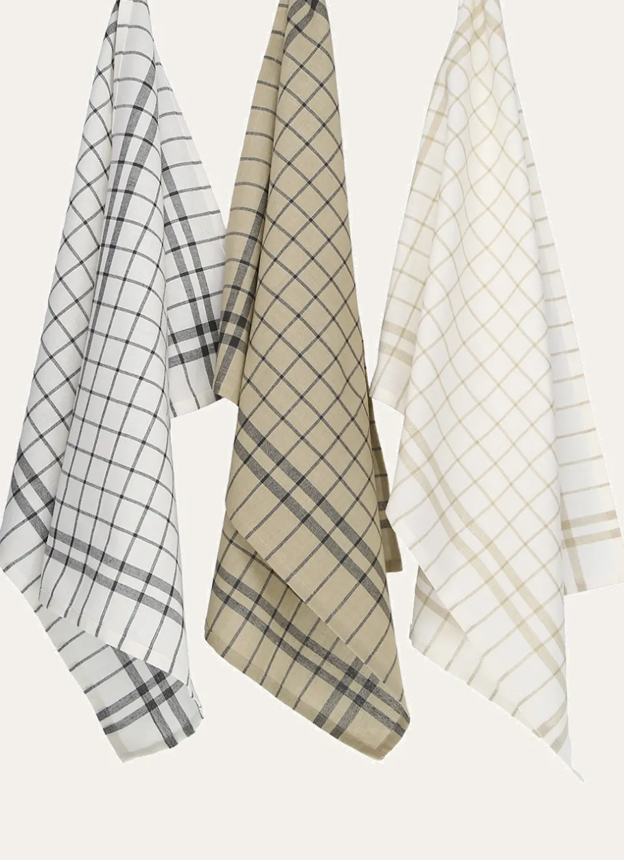 Bouchara Torchon, Essuie-Mains^LOT DE 3 TORCHONS RAYÉS ÉCAR