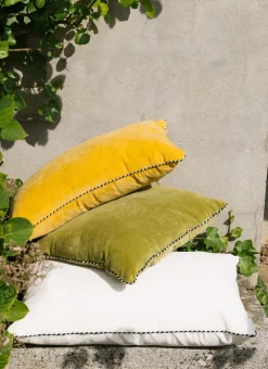 Bouchara Coussin, Coussin De Sol^MOYEN COUSSIN EN VELOURS AVEC PASSEPOIL RAYÉ