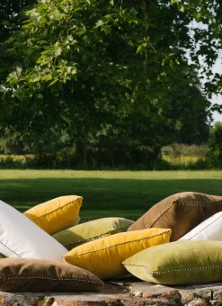 Bouchara Coussin, Coussin De Sol^MOYEN COUSSIN EN VELOURS AVEC PASSEPOIL RAYÉ