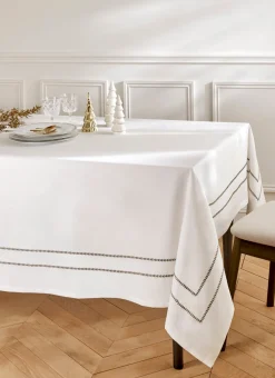 Bouchara Nappe^NAPPE EN COTON FLAMMÉ BRODÉE ANTI-TACHE TIBO