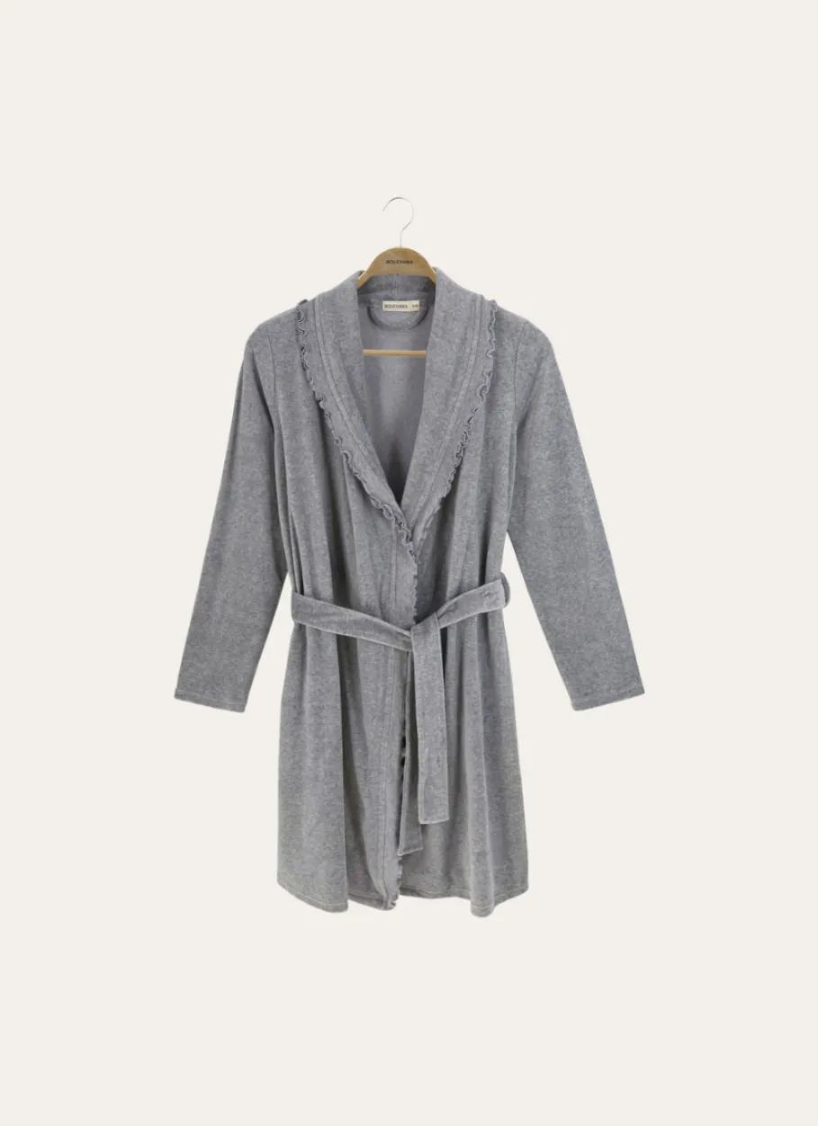 Bouchara Peignoir^PEIGNOIR COURT EN VELOURS AVEC COL À VOLANTS