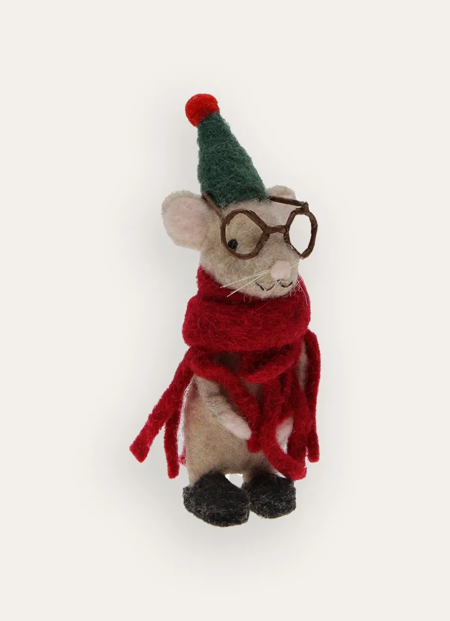Bouchara Décoration De Noël^PETITE SOURIS EN FEUTRE AVEC LUNETTES ET ÉCHARPE