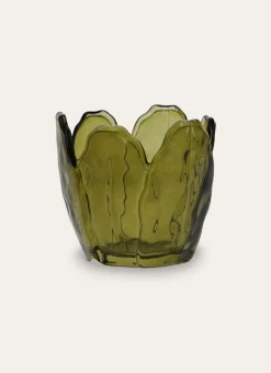 Bouchara Bougeoir, Lanterne^PHOTOPHORE EN VERRE COLORÉ FORME PÉTALES DE FLEUR