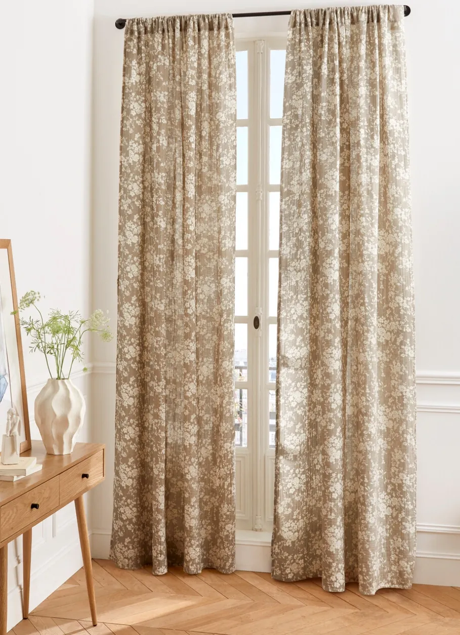 Bouchara Rideau^RIDEAU EN TRIPLE GAZE DE COTON À MOTIFS FLORAUX