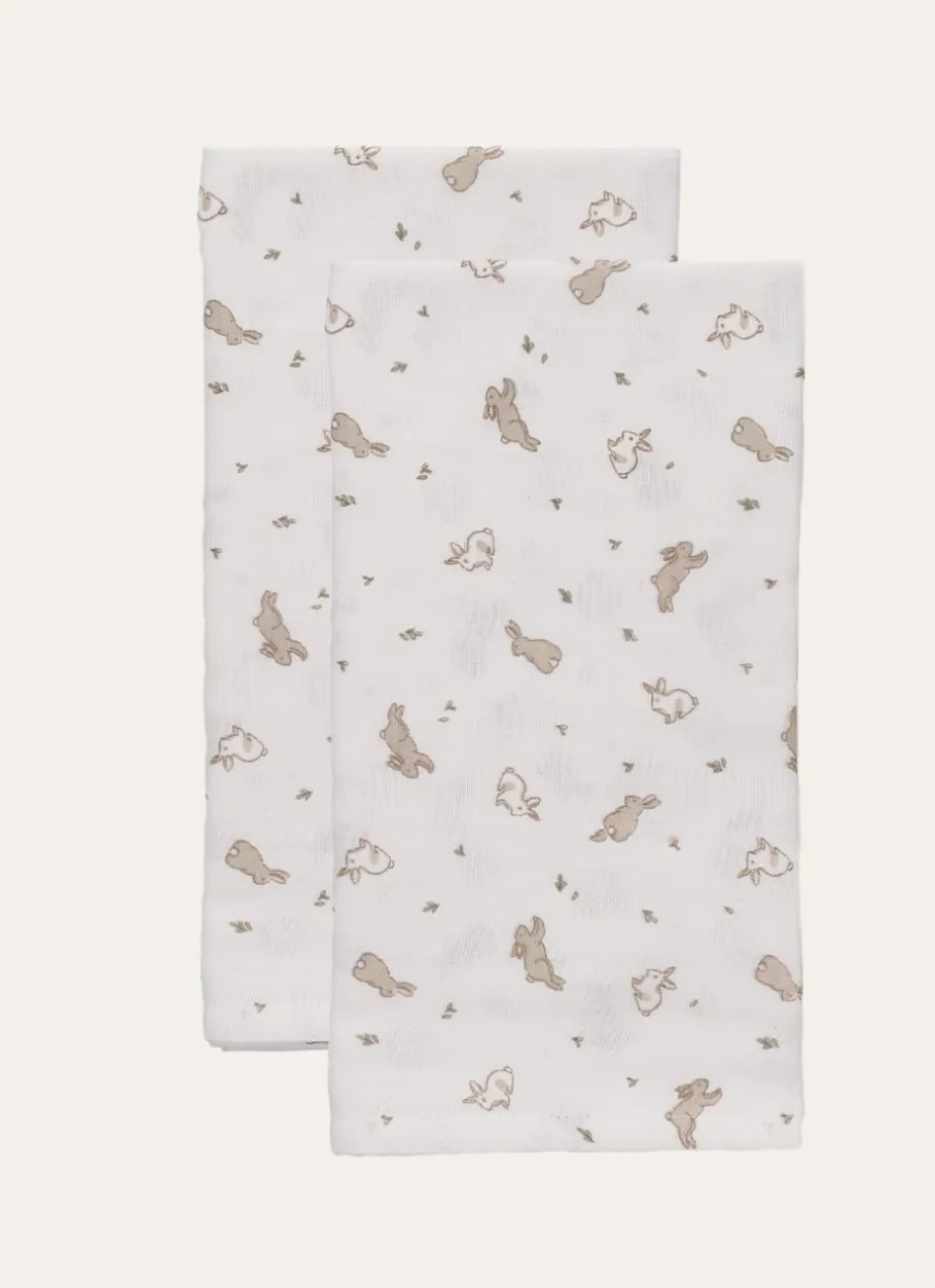 Enfant Bouchara Linge De Lit|Les Essentiels De Bebe^SET DE 2 LANGES EN GAZE DE COTON LAPIN