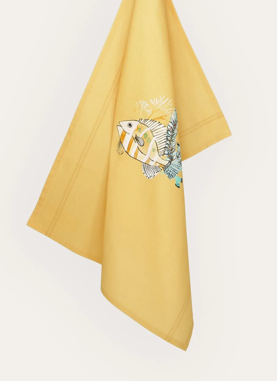 Bouchara Torchon, Essuie-Mains^TORCHON EN COTON IMPRIMÉ POISSONS ET CORAUX