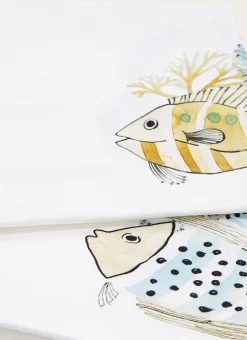 Bouchara Torchon, Essuie-Mains^TORCHON EN COTON IMPRIMÉ POISSONS ET CORAUX