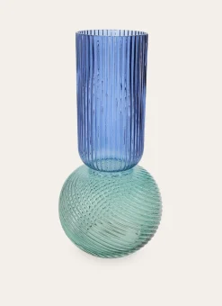 Bouchara Vase, Cache-Pot^VASE EN VERRE BICOLORE STRIÉ FAIT MAIN