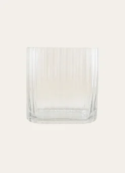 Bouchara Vase, Cache-Pot^VASE RECTANGULAIRE EN VERRE STRIÉ GRAND FORMAT